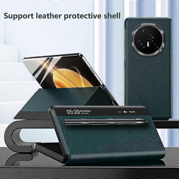 Telefonfodral i PU-läder med displayfönster för Honor Magic V3 5G, med penna Green