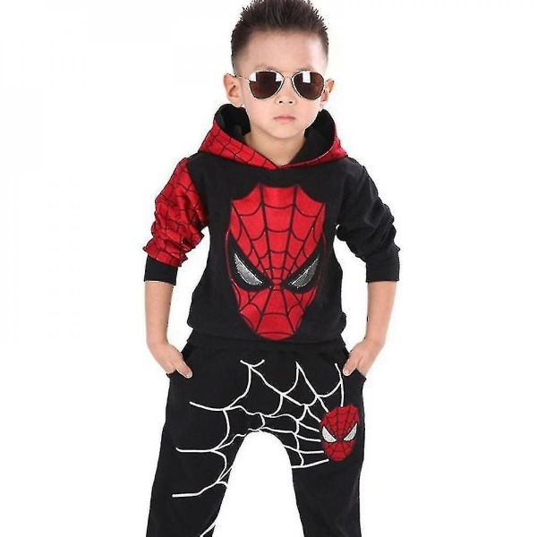 Kids Boy Spiderman Sportswear Hættetrøje Sweatshirt Bukser Suit Tøj - Perfet Black 6-7 Years