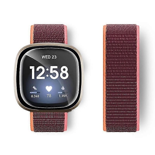 Kompatibel med Fitbit Versa 4/Sense 2 Myke Nylon Klokkereimer Sport Loop Erstatningsarmbånd s202412242730-Perfet Plum Color