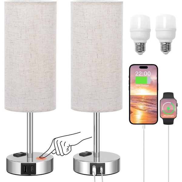 Soveromsbordlampe minimalistisk amerikansk retro USBC+one touch bordlampe - Perfet white