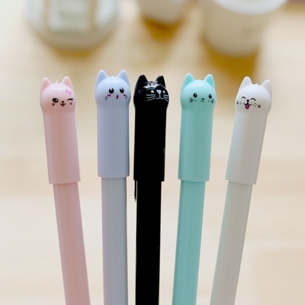 10 stk Cat Gel Pen Cartoon Animal Gel Pen SORT - Perfet Black