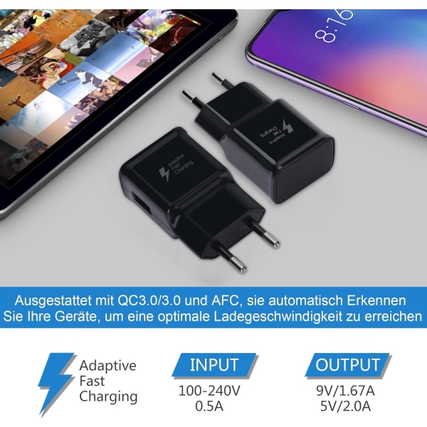 2 kpl USB pikalataussovitin Samsung S22 S21 S20 S10 S10e S6 S7 S8 S9 / Edge/Plus/Active, A71 A53 5G/Note 5 8, Note 9, Note10 20 ja muut sm