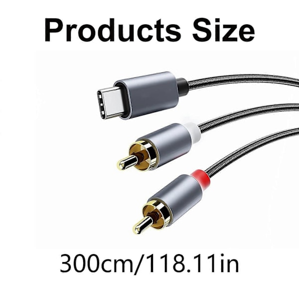 USB Typ C till 2RCA Kabel Stereo Ljudöverföring Guldpläterade Kontakter Sladd för Mixerkonsoler-Perfet 1m