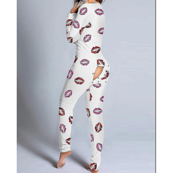 Långärmad Jumpsuit med Bakficka för Kvinnor - Onesie Pyjamas Bodycon Nattkläder Vuxna Onesies Combinaison Pyjama Femme Hög Kvalitet - Perfekt A M