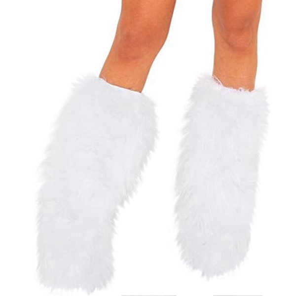 Women\'s Fur Leg Warmers Long Boots Shoes Cuff Cover Warm Furry Costume Christmas Cosplay Party Accessory-Perfet White