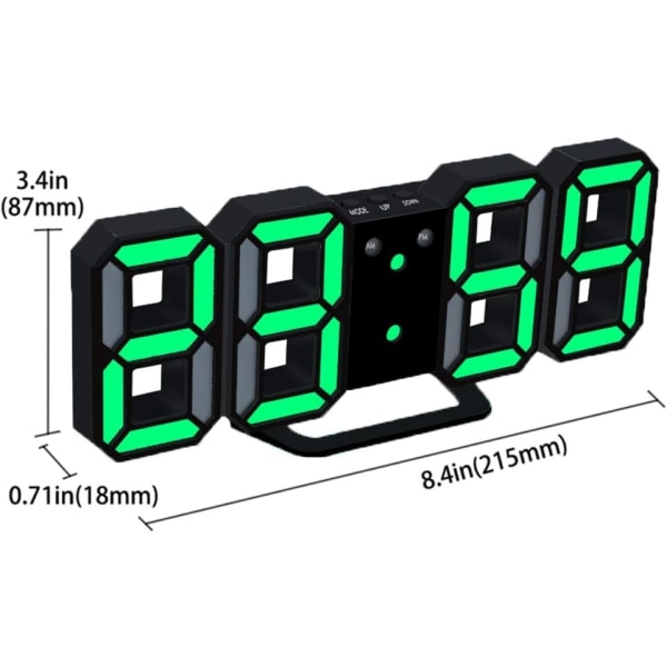 3D digitaalinen herätyskello LED-seinäkello, jossa 3 säädettävää kirkkaustasoa