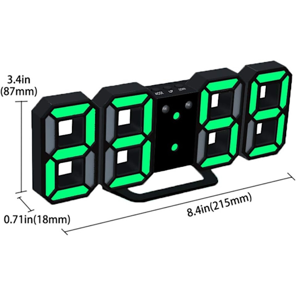 3D digital väckarklocka LED-väggklocka med 3 justerbara ljusstyrkanivåer
