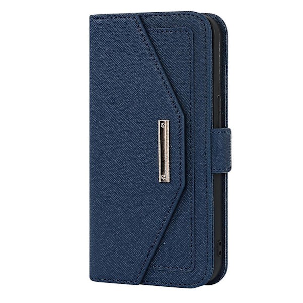 Kompatibel med iPhone 12 Pro Max Korsstruktur Lanyard Läder Telefonfodral-Perfet Blue