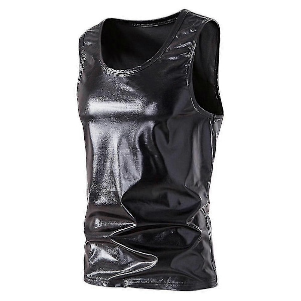Herrarnas U-ringad Glittrande Ärmlös Glitter 70-tal 80-tal Disco Party Tank Top Casual Tank Top - Perfekt Black M