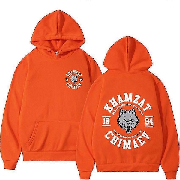 Khamzat Chimaev Fighter Tryckta Hoodies Streetwear Herr Dam Kläder Mode Tröjor Fleece Långärmade Pullovrar Hoodie Y2K-Perfekt Orange XL