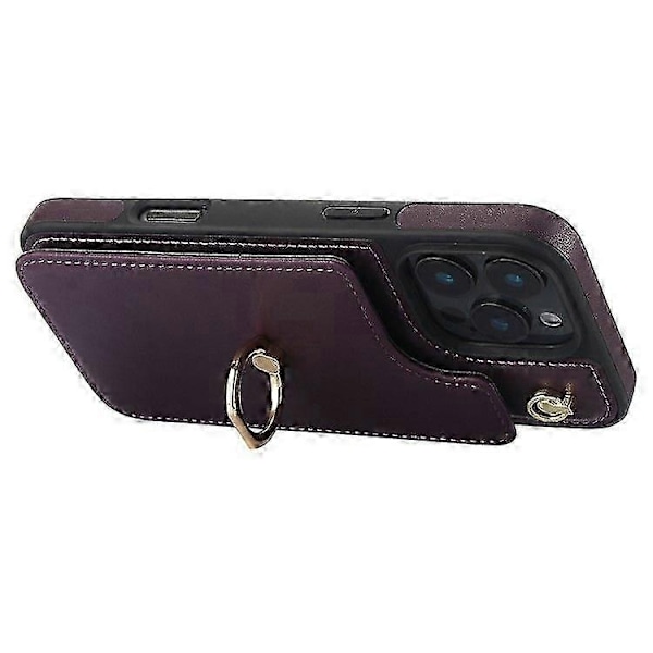 Kompatibel med iPhone 16 Pro Max Cover Kortholder Støtteben PU+TPU Telefon Cover med Skulderrem - Perfekt Dark Purple