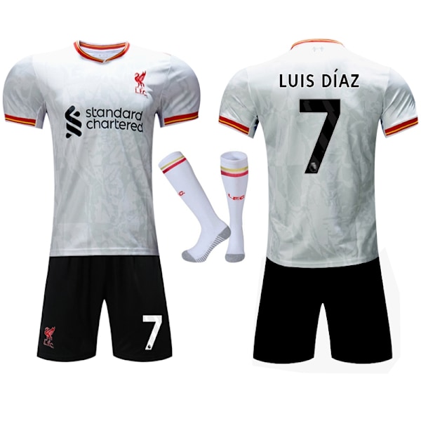 2024-2025 Liverpool FC Bortalagströja Set för Barn och Vuxna med Strumpor Storlek 7 LUIS DIAZ- Perfekt No.7 LUIS DIAZ XS