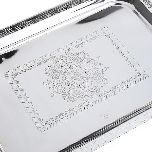 Nordisk Serveringsbrett i Rustfritt Stål med Håndtak Elegant Rektangulært Kaffebar Mat Holder Dessert Display Plate Dekor-Perfekt Silver L