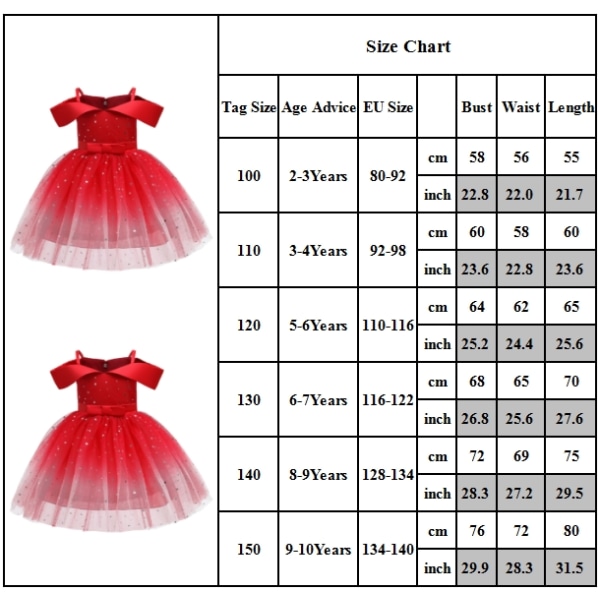 Jenter Prinsesse Ballkjoler Tulle Tutu Kjole Bryllupsfest - Perfet red 140cm