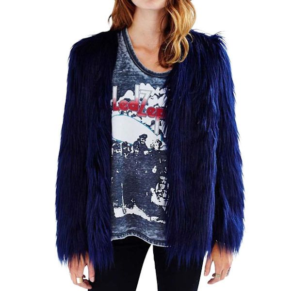 Kvinnors konstgjorda päls varm kappa bekväm enfärgad kort kappa kofta för vardaglig dejting utgående-Perfekt Blue 6XL