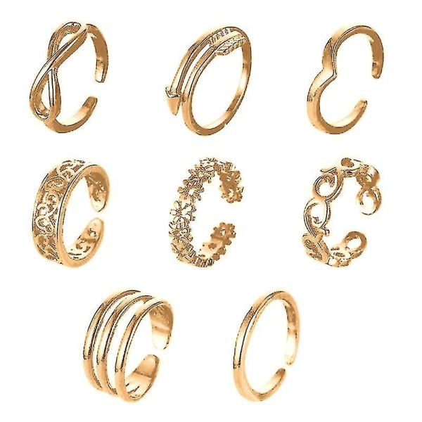 8pcs Fashion Simple Toe Ring Adjustable Foot Beach Jewelry - Perfet