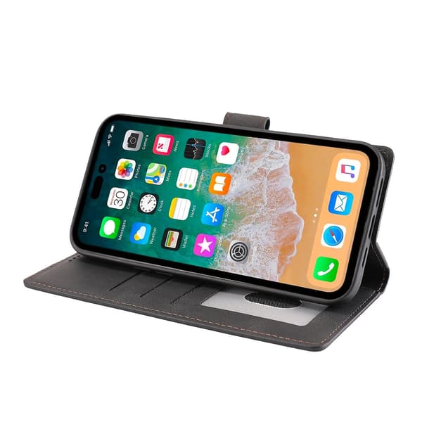 Kalvskinnsstruktur Läderfodral för iPhone 14 Pro Max för iPhone 14 Pro Max-Perfet