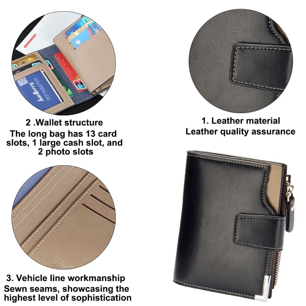 Herre pung med lynlås i læder med lynlås omkring Bifold ID pungen - Perfet black