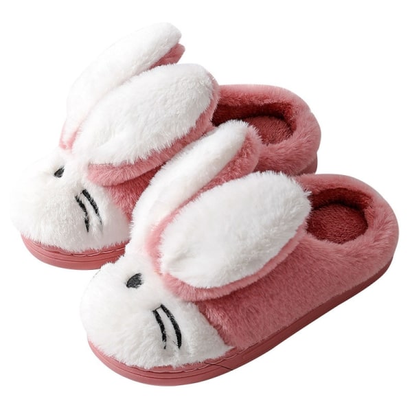 Børn sød lille kanin Plys bomuld hjemmesko Cartoon Warm - Perfet Pink Red 34