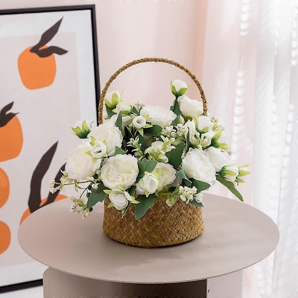 4 bunter kunstige peoner, hvite blomster, silkepeoner-Perfet