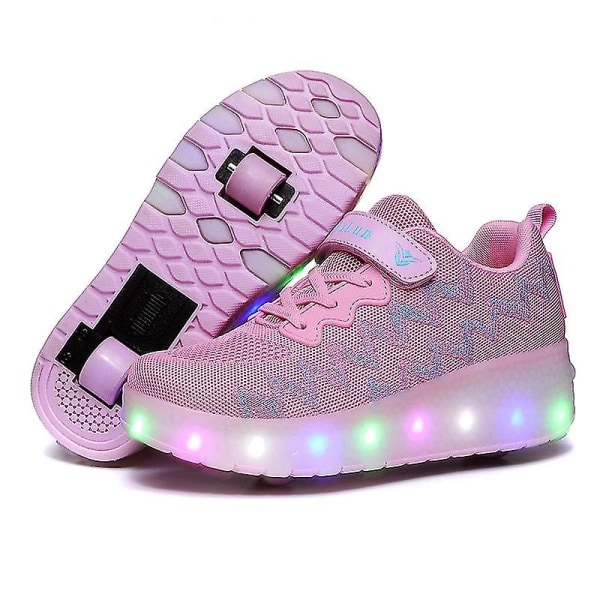 Skøyter Fritidssportssko Tohjuls LED-blinklys for barn Automatiske usynlige rulleskøyter - Perfet pink 28