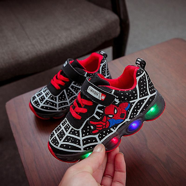 Barnens Sportskor Spiderman Ljusa Sneakers Barn Led Luminous Skor för Pojkar-Perfekt Black 33