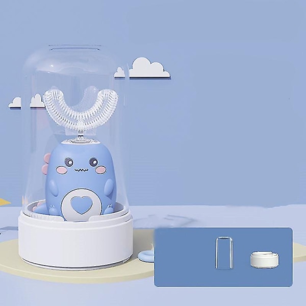 Automaattinen suunpuhdistus lasten sähköhammasharja Lasten laite USB lataus Sonic Cute Dinosaur U-muotoinen - Perfet Ages 7-13 Blue-Upgraded