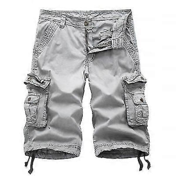 Bomulls Cargo Shorts Herr 2023 Sommar Herr Armé Militär Taktisk Homme Shorts Man Casual Streetwear Flera Fickor Cargo Shorts-Perfet White Gray 34