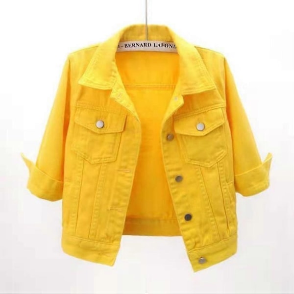 Vårförsommar Kort Kavaj Dam Ytterkläder Howdfeo Denimjacka Rosa Jeansjackor Casual Kvinnor Lila Gul Vit Lös Toppar-Perfet Yellow M