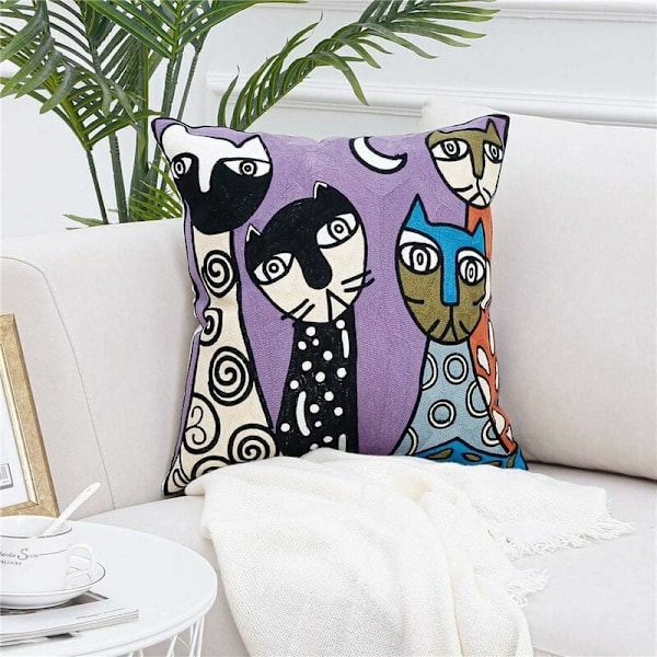 Picasso putetrekk 45x45 cm brodert bomull og lin sofa puter sett med 4 - Perfekt
