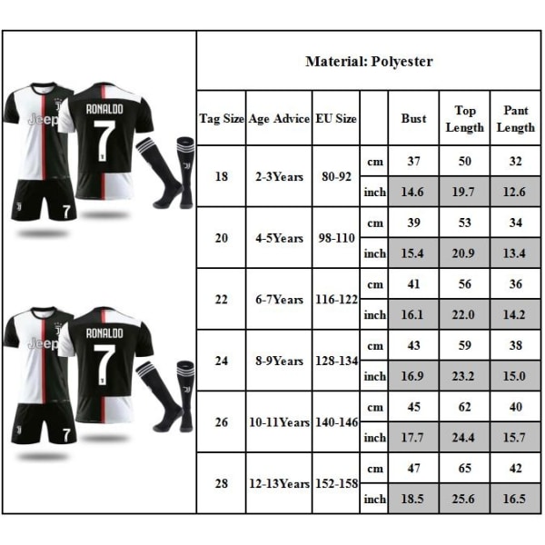 Ronaldo #7 jalkapallopaita lapsille set- Perfet 28#