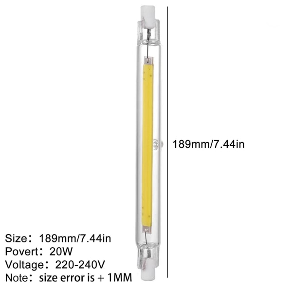 LED R7s COB 78mm 118mm Dæmpbare glasrør 15W 30W Lampeudskiftning - Perfet yellowC 189mm