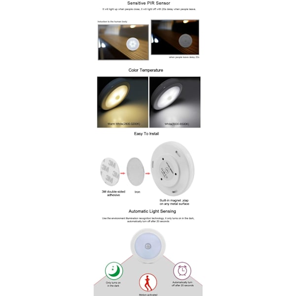 Natlampe med bevægelsessensor, LED (2-Pack) - Perfet