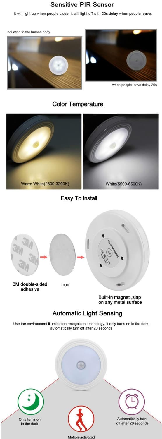 Natlampe med bevægelsessensor, LED (2-pak) - Perfet
