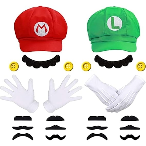 Super Mario Kostym Luigi Hatt Mario Halloween Kostym Hatt Hängslen 4 Handskar 14 Skägg 4 Knappar Rollspel Kostym Karneval- Perfekt