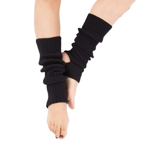 Kvinner vinter ekstra myk over knehøy fotløs strikket stigbøyle leggvarmere for yoga ballettdans - Perfet Black