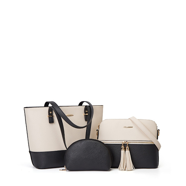 Damehåndtaske, 3-delt gradient skuldertasker til kvinder - Perfet white and black