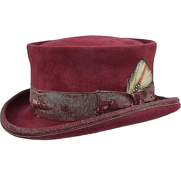Mid Crown Röd Hög Hatt Unisex Hatt Steam Punk Hatt Cylinder Ullfilt Hög-Perfekt WINE RED