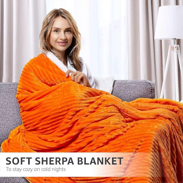 Magisk Velvet Sherpa-pledd Fleece Teppe Oransje og Hvit Sherpa Myk Plysj Fluffy Varmt Koselig Tykt for Seng Sofa Stol - Perfekt 9 70x100cm