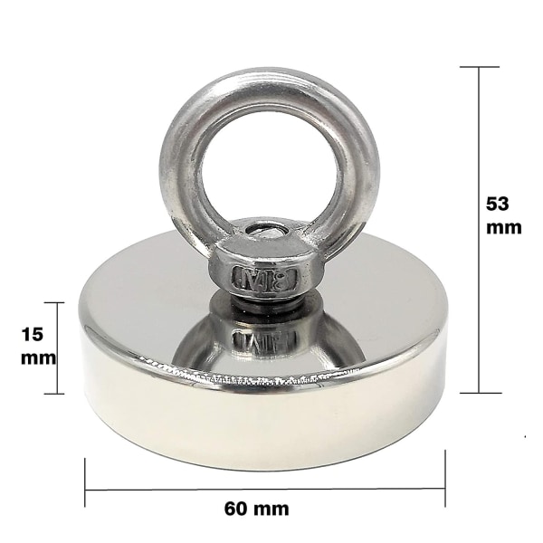 Superstark neodymmagnet 120 kg - starka magneter - perfekt för magnetfiske - 60 mm med neodymögla - Perfet