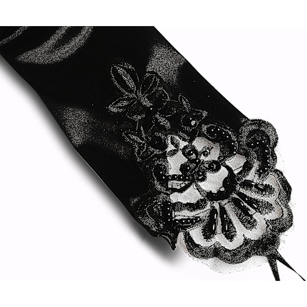 Svarta handskar, långa handskar, 1920-tals accessoarer, damkläder, fingervantar, 20-tals accessoarer, klassiska satinhandskar till armbågen (s12)-Perfet