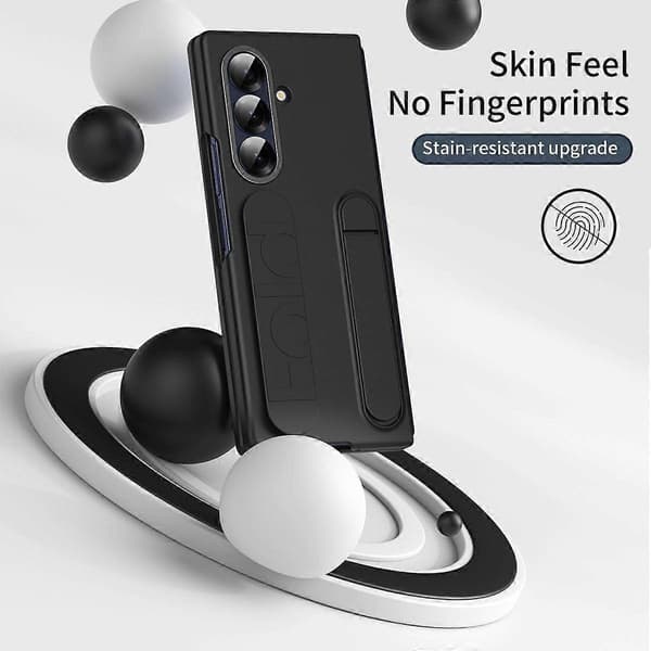 Kompatibel med Samsung Galaxy Z Fold7 5G Telefonfodral Ställ Handledsband PC Silikon Mobilskal - Perfekt Black