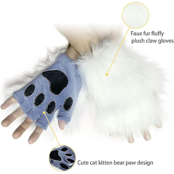 Falsk Pels Ræv Hale Kat Ulv Cosplay Kostume Sæt Blød Maske Fluffy Poter Handsker Halloween Jul-Perfet White