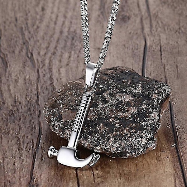 Halskje med gullhammer i rustfritt stål - Gave til menn, reparatører - Unisex smykke - Perfekt