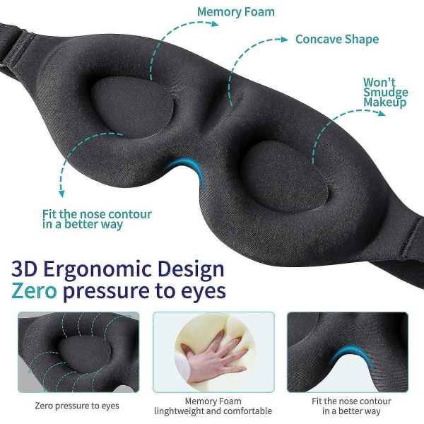 3D sovmask Memory Foam Sleeping Blindfold Ljusblockerande cover med justerbar rem - Perfet