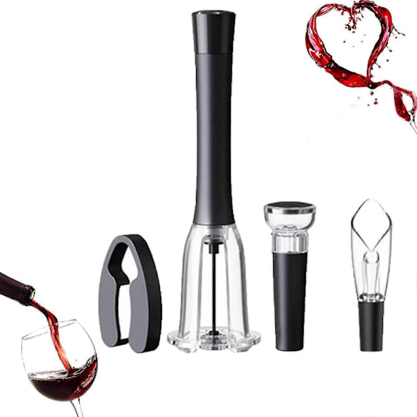 Ny opgraderet version af Wino On The Go vinflaskeåbner sæt, luftpumpe flaskeåbner, vakuum flaskehætte - Perfet Black