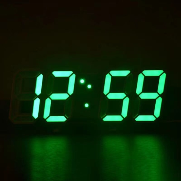 Stor 3D LED Digital Väggklocka - Perfet green light