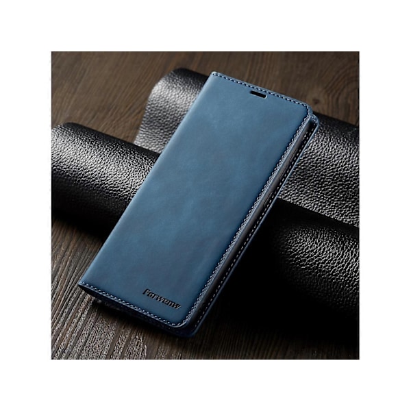 Kompatibel med Samsung Galaxy A40 Deksel, Premium PU Lær Cover TPU Bumper med Kortholder Støtte Hidden Magnetic Støtsikker Flip-Perfet Blue