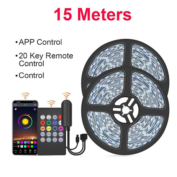 LED Strip Light RGB 5050/SMD2835 Flexible Ribbon DIY Led Light Strip RGB Tape Diode DC 12V bluetooth julbelysning - Perfet 5050 music 20key 15m 0 - 5W