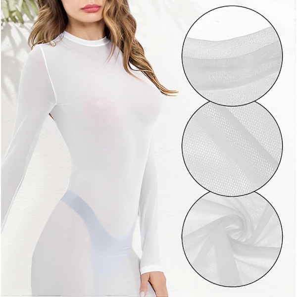 Naisten seksikäs musta minihame pitkillä hihoilla, läpinäkyvä - Täydellinen White 4XL
